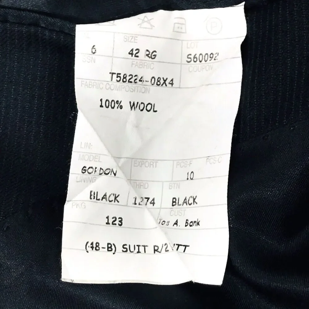 Jos A Bank Signature Chalk Stripe Sport Coat Wool Black 42 Academia Preppy